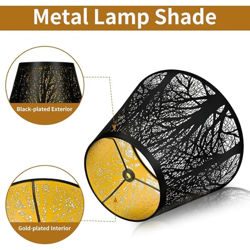 

Металлический абажур с лесным узором, 6'' (верх) x 10'' (низ) x 7.5'' (высота), подходит для настольных и напольных ламп (1 шт.)