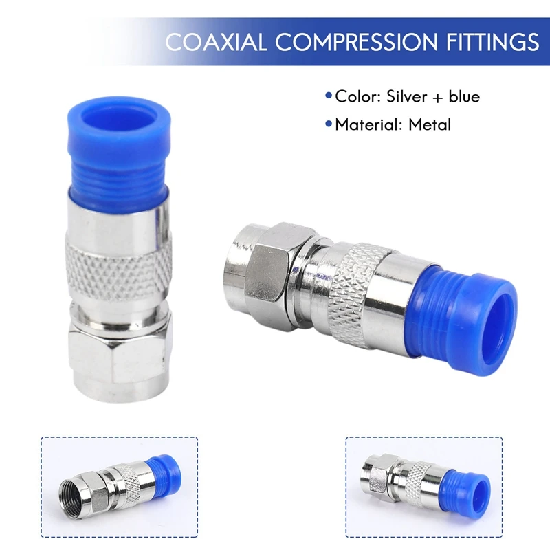 50PCS RG6 Compression Connectors Coaxial Cable Waterproof Connection F Compression Connector RG6 Coaxial Compression Tool