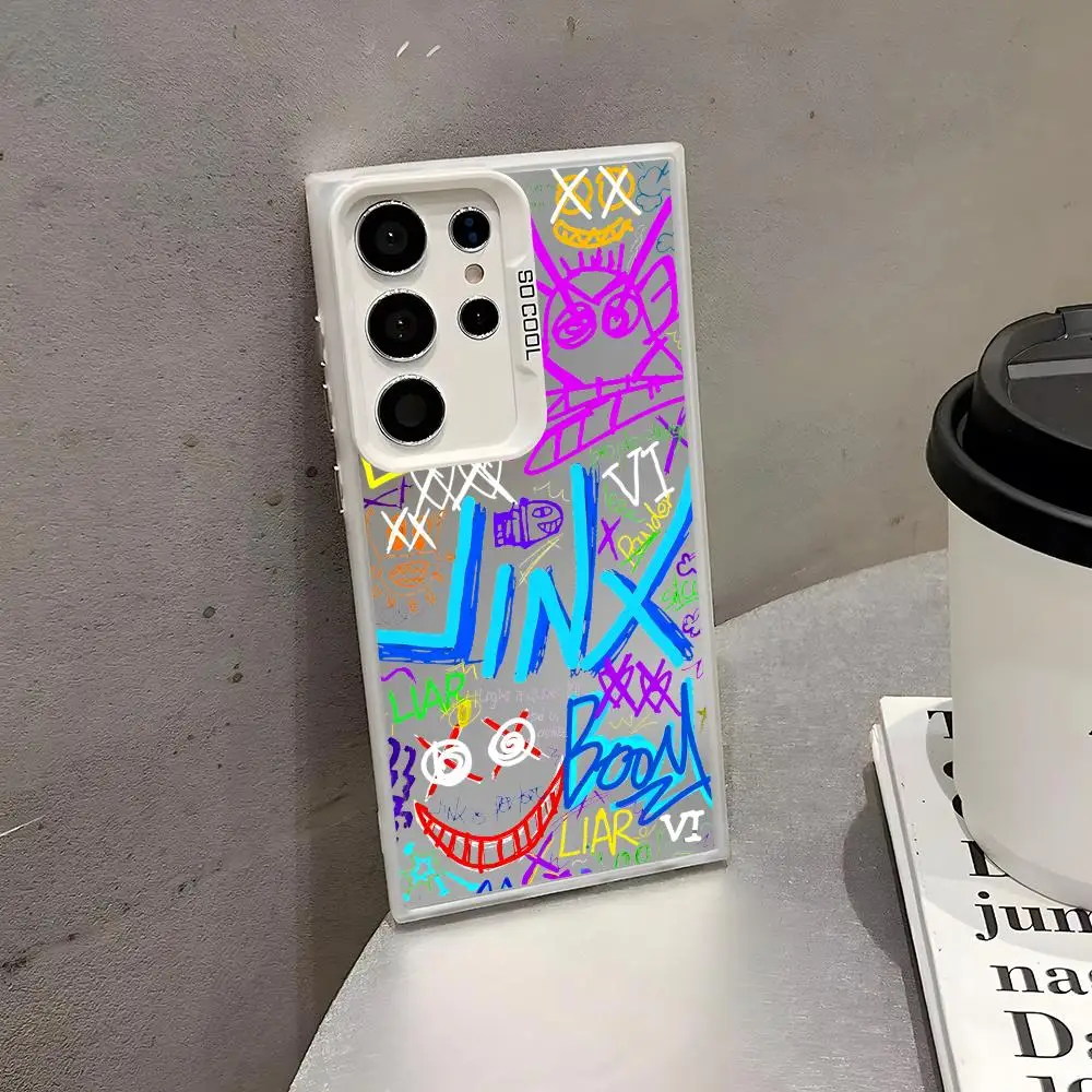 Hot Anime Game Arcane Jinxs Phone Case For Samsung Galaxy S25 Edge S24 S23 S22 S20 Ultra Funda Silicone Colorful Silver Case