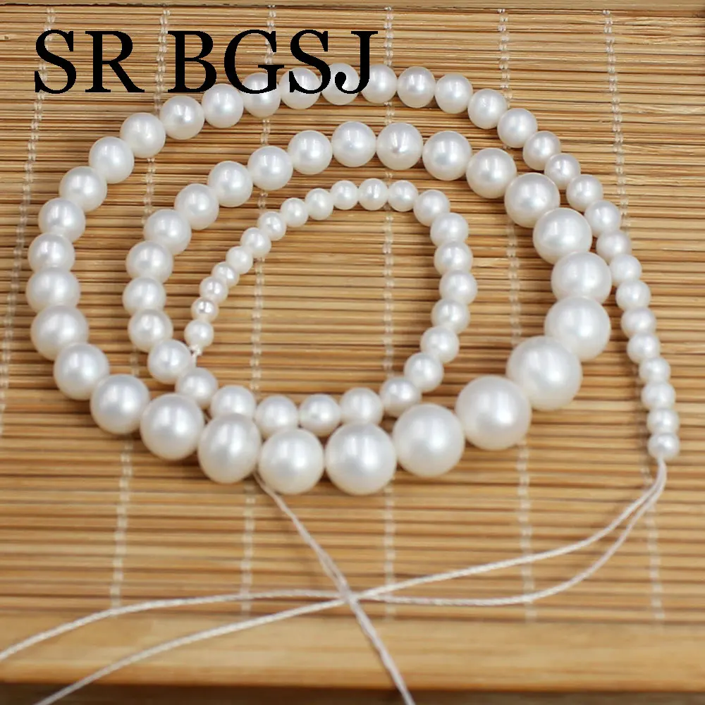 

4-11mm Graduated Round White 100% Natural Freshwater White Pearl Spacer DIY Jewelry Beaded Loose Beads 16"