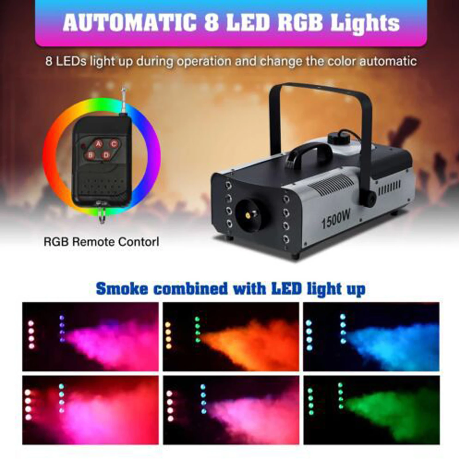 1500w Fog Machine LED RGB Beam Light DMX Control Outdoor Stage Smoke Machine Disco Bar Party Festival Disco Spray Special Effect