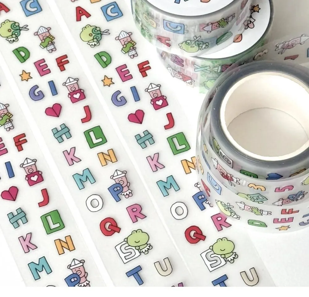 Washi Tape ONE BITE Korean OKIKI Film-cut Sticker Roll, Glitter Sand Style, Writable Stickers