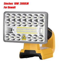 Luz LED de trabajo para Dewalt, lámpara de batería de iones de litio de 20V, 2000LM, 18W, inalámbrica, portátil, para acampar al aire libre, sin batería