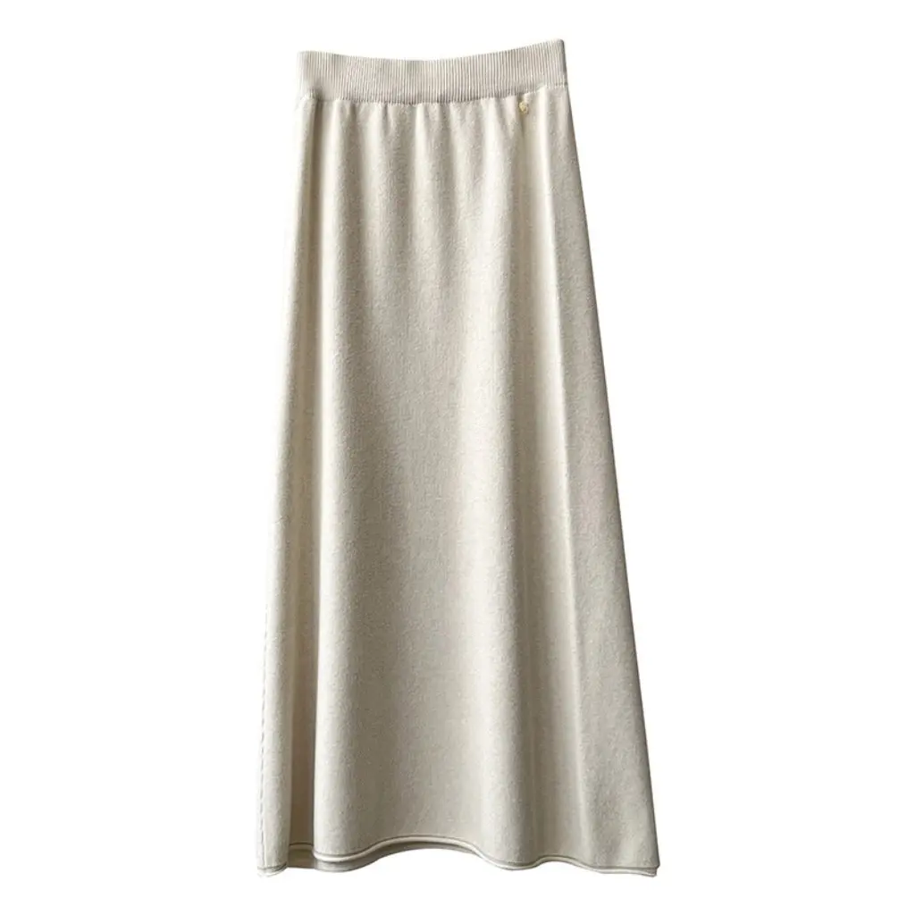 

Women's Long Straight Knitted Skirt High Waist Slimming Fit Autumn Winter Woolen Skirt One-Step Hip-Covering Rolled Edge