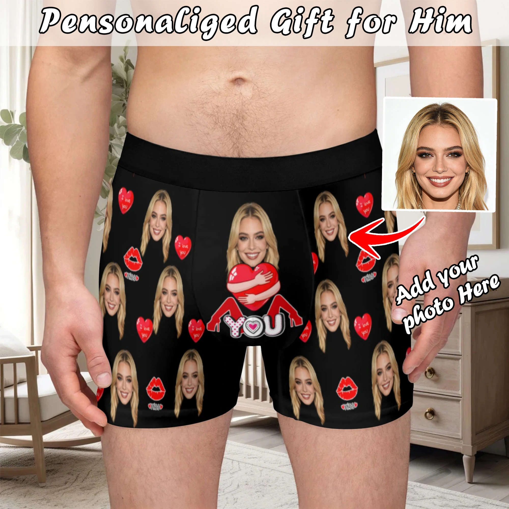 

Персонализированная индивидуальная фотопечать на нижнем белье, мужской подарок на День святого Валентина, подарок для мужа, подарок для отца.
