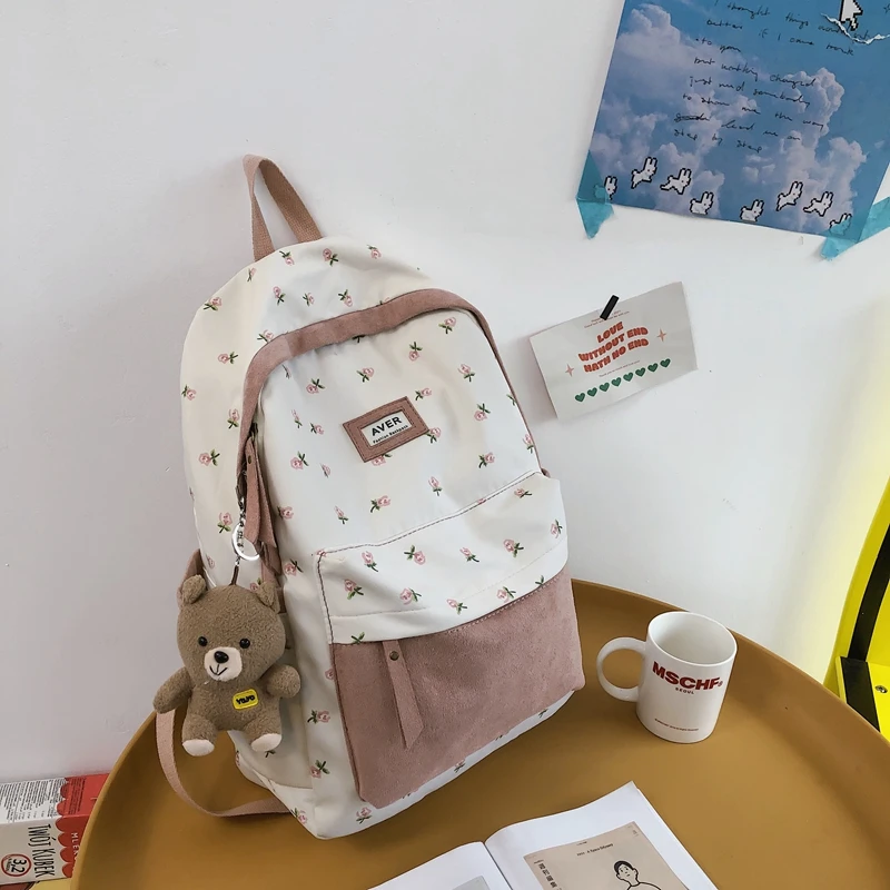 

Nylon Backpack for Women Large Capacity New Student Travel Rucksack Teenage Girls School Bag for Kids Cute Canvas Bookbag