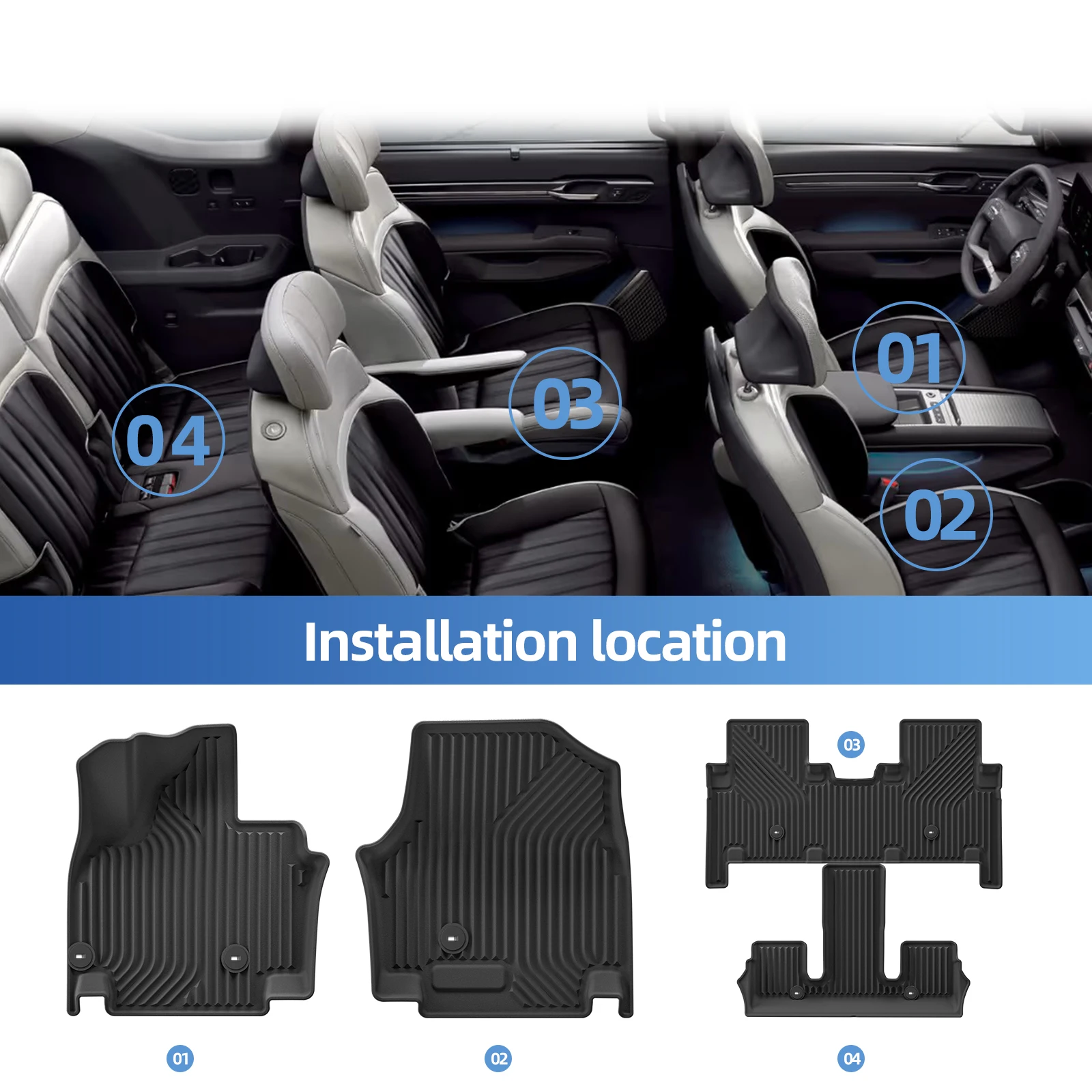 LUCKEASY for Kia EV9 2024-2025 6 Seats Car Floor Mats Cargo Liner Trunk Mat Auto Accessories Waterproof Foot Pad Protective Mat