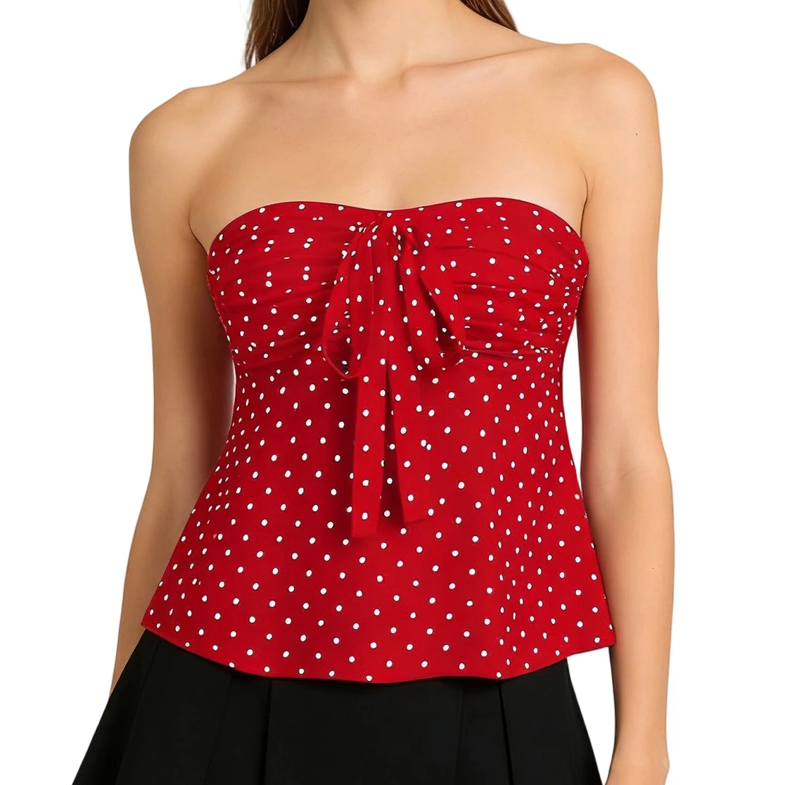Top da donna senza spalline con stampa a pois pieghe allacciatura con spalle scoperte senza maniche camicie da uscire casual estive streetwear