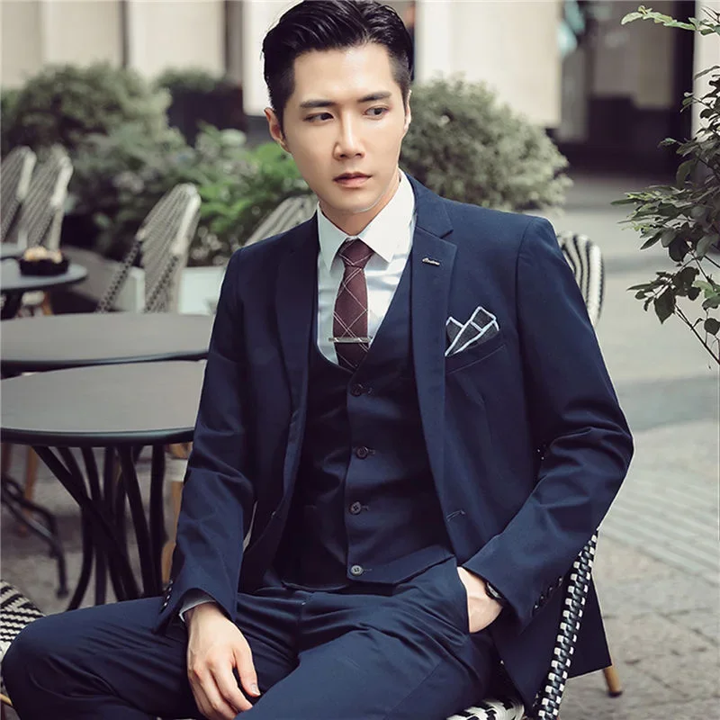 23 Men's suit Korean style slim groomsmen wedding dress fashionable banquet suit