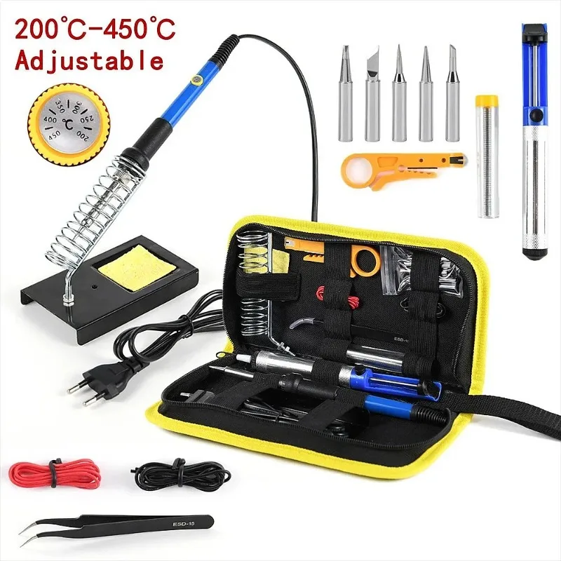 15pcs 220V 60W Soldering Iron Kit Adjustable 450°C Welding Tool Set with Solder Sucker
