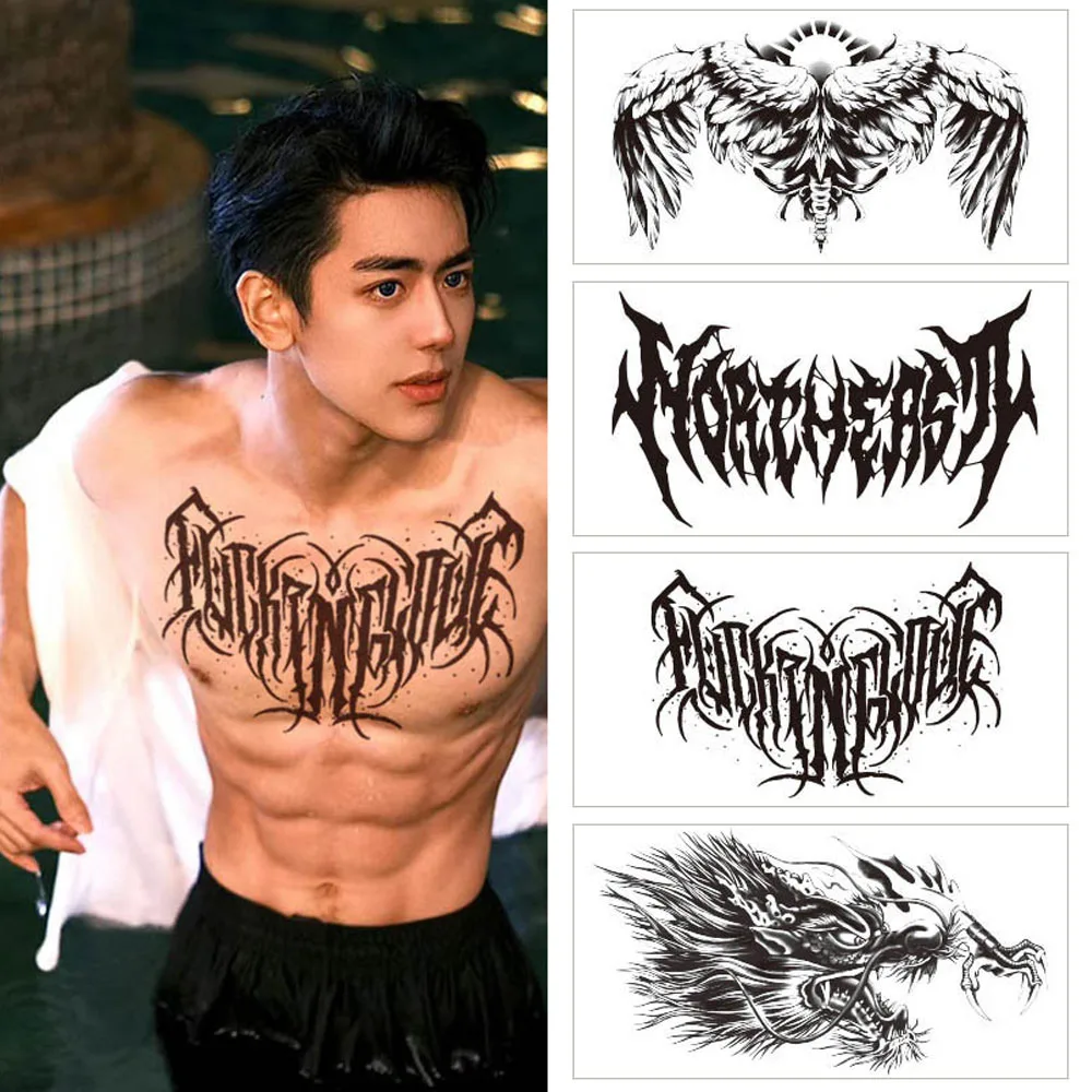 Men Body Tattoo Sticker Herbal Plant Juice Tattoo Big Body Art Hand Arms Legs Fake Tattoo Temporary Back And Chest Tattoo Patch