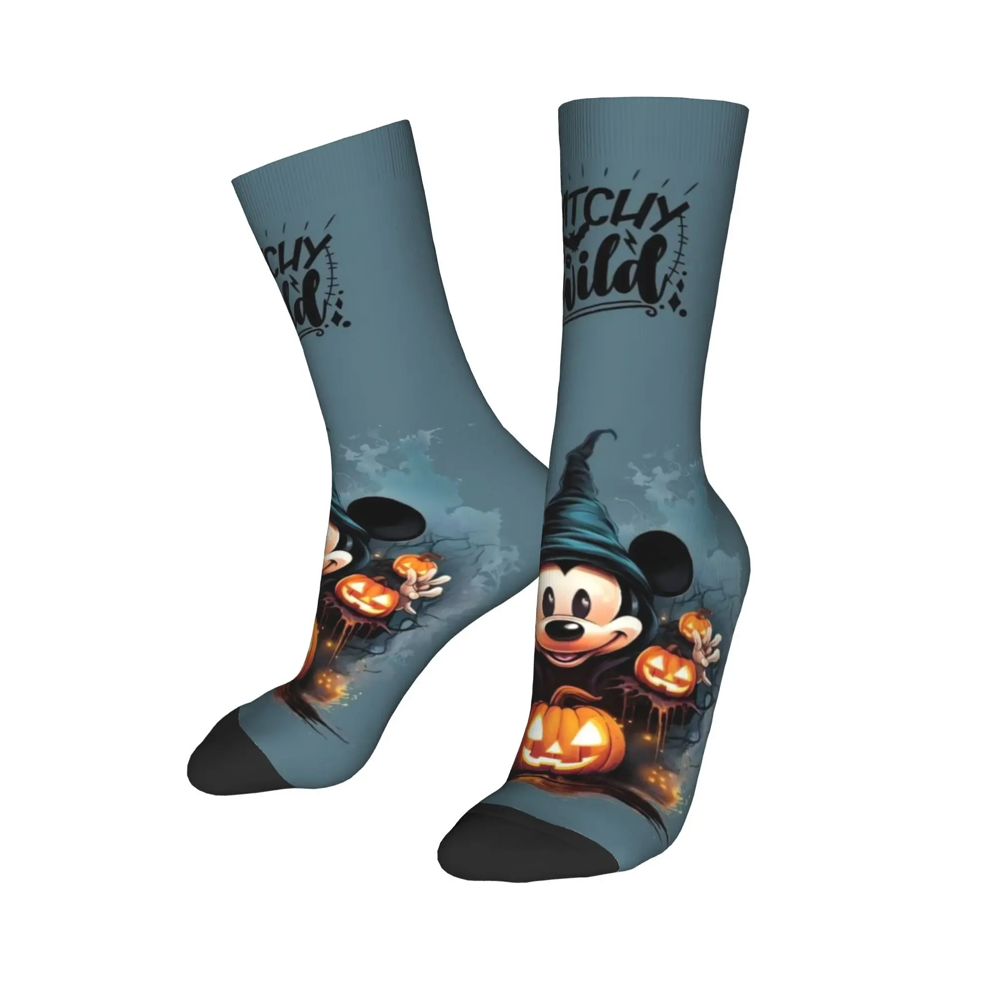 Custom Halloween Mickey Mouse Witchy Dress Socks Men's Women's Warm Fashion Novelty  Crew Socks