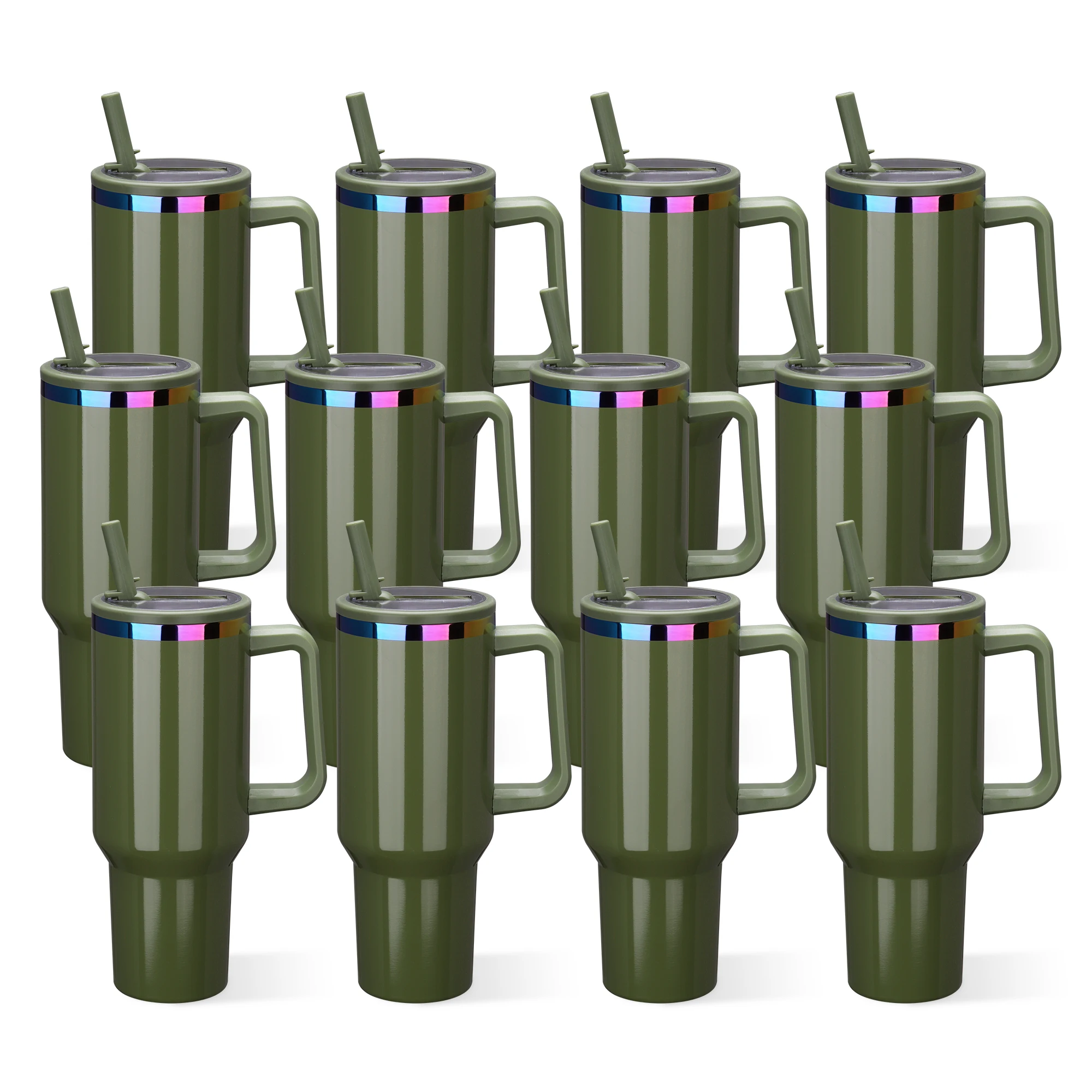 

12 упаковок, 40 унций, радужный стакан с широким горлышком и ручкой, подходит для лазерной гравировки, хранения горячей и холодной воды (зеленый)