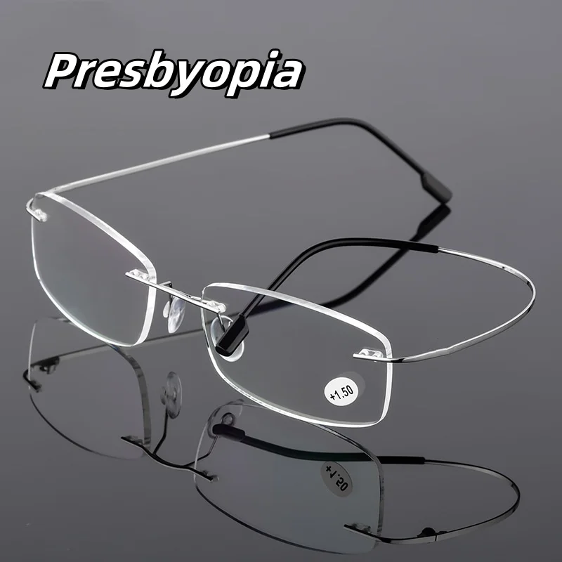 

Fashion Business Frameless Presbyopia Eyewear Anti Blue Light Elastic High Definition Eyeglasses Ultra Light Glasses To +4.0