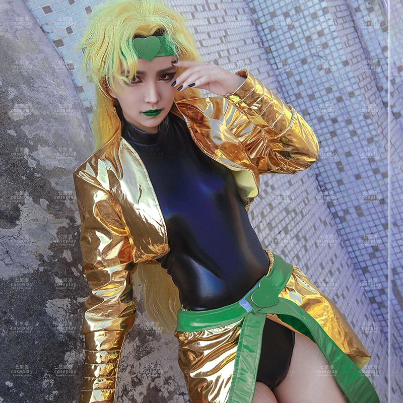 Yellow Gold Costume Anime JO JO Bizarre Adventure Dio Brando Cosplay Costume Female Version Brando Dio Hair Cosplay Wigs Shoes