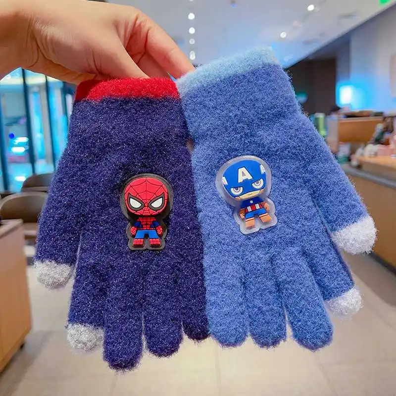 Marvel Spiderman lindos niños otoño e invierno cómodos, suaves, luminosos protectores de muñeca cálidos, protectores de manos a prueba de viento guantes de felpa