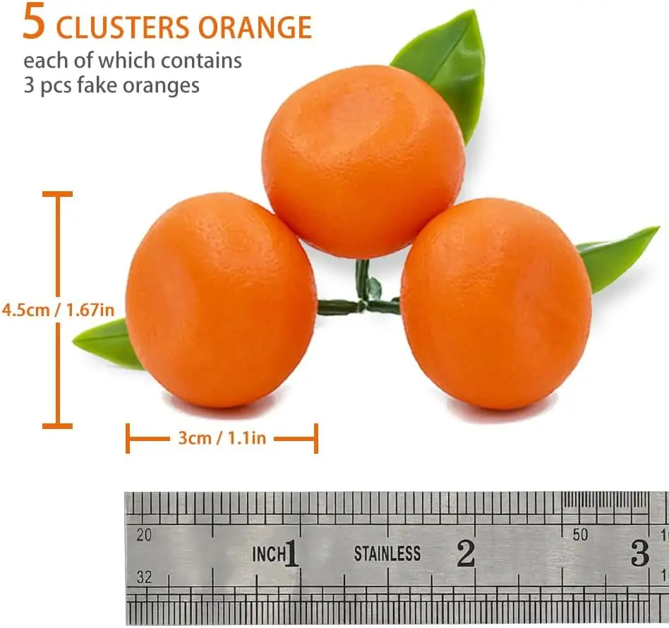 5 Clusters Artificial Orange Simulation Mini Orange Plastic Fruits for  Model Props for Wedding Home Party Kitchen Decor