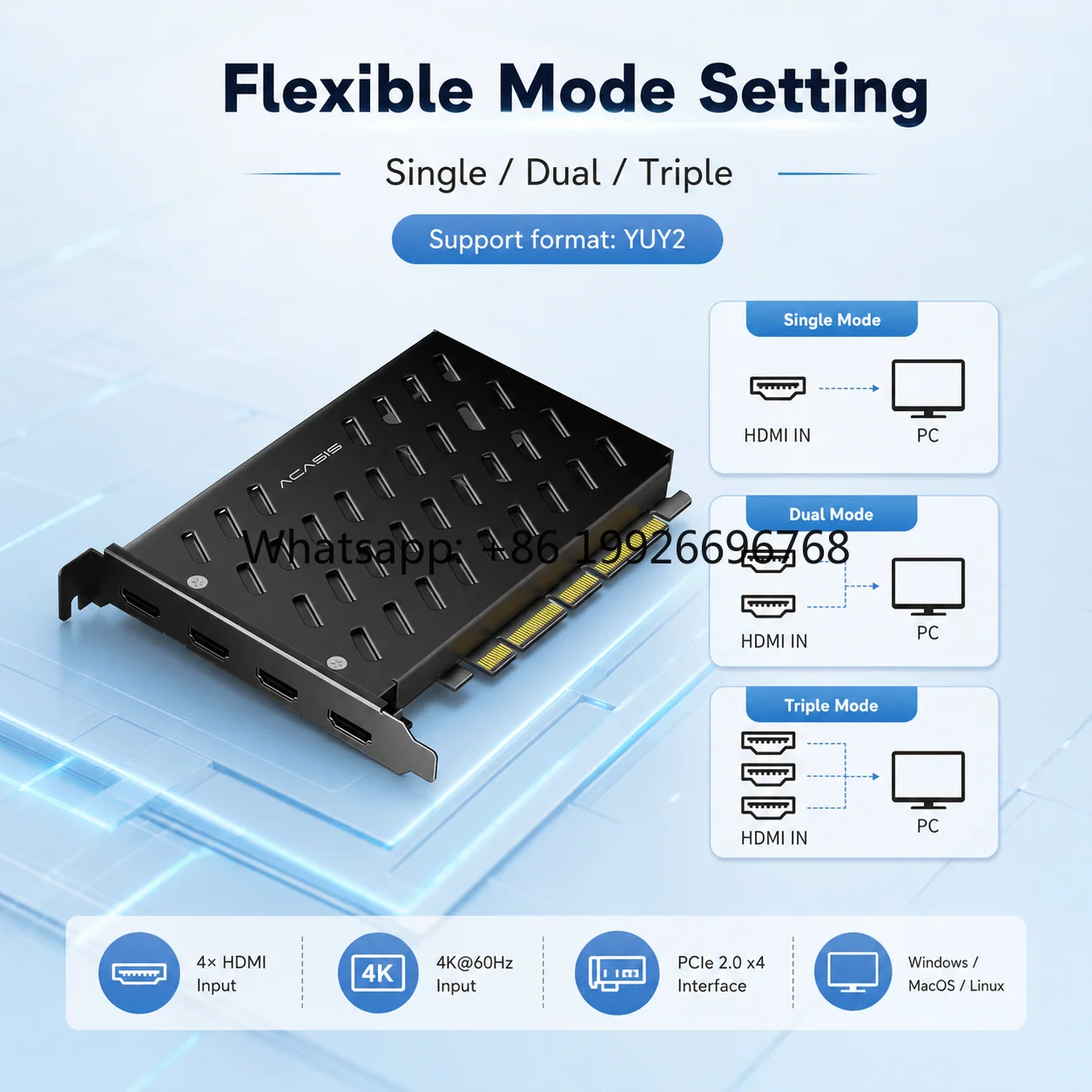 PCIe 4 Channel 4K HDMI Video Capture Card 4 Port 4K 60Hz Input PCIE 2.0 X4 Internal Grabber Board XC7A200T for Live PC