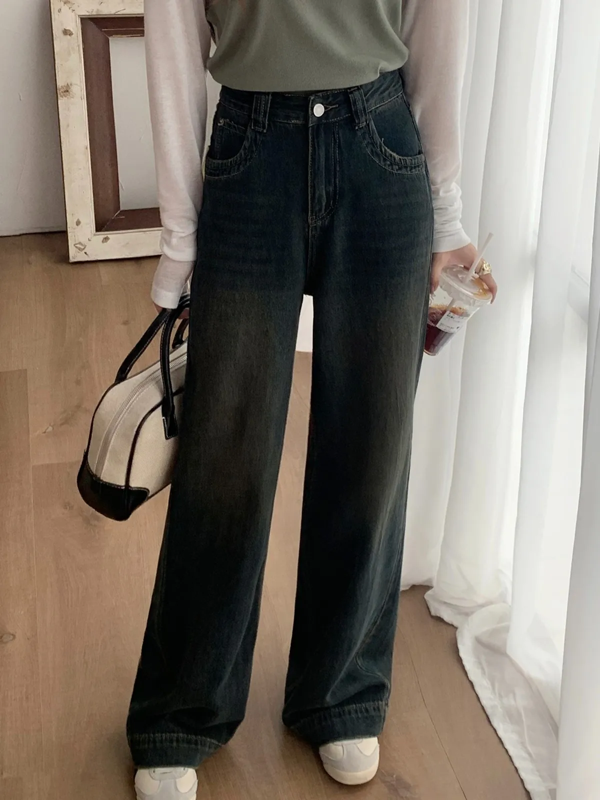 

ZHISILAO Vintage High Waist Wide Leg Jeans Women Loose Classic Blue Full Length Denim Pants Streetwear 2023