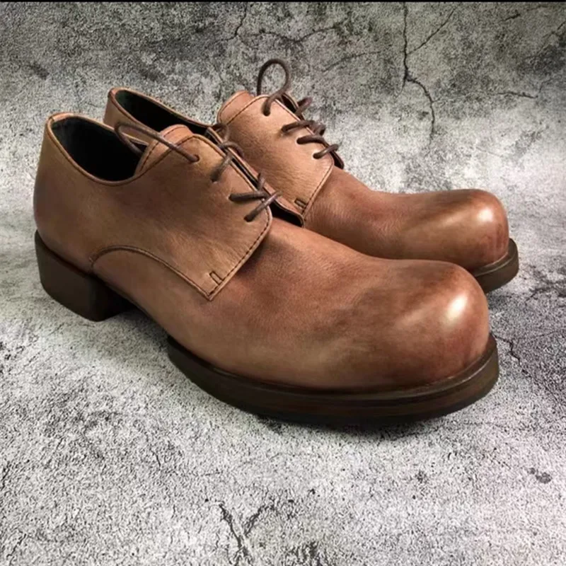 

Men's Genuine Leather Vintage Low-Top Breathable Loafers Large Toe Handcrafted Derby Shoes Outdoor Camping And Walking Sneakers