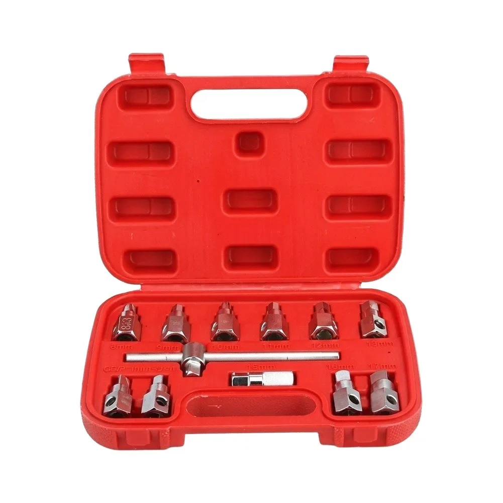 Automotive Oil Drain Tool Set 12 Piece Featuring Alloy Steel Construction Tested for Thermal Stability and Mechanical
