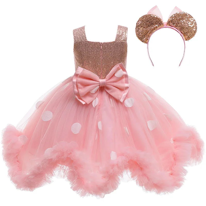 New Fashion paillettes Flower Girls Dress Cute Big Bow Party Little Princess Dress regalo di compleanno 1 2 3 4 5 6 anni Baby Kids Clothes