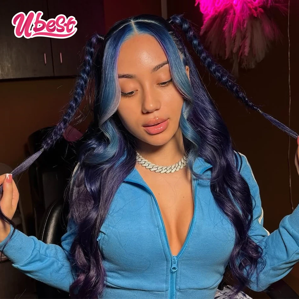 

Ubest 13X6 Transparent Lace Front Wigs Body Wave Human Hair Highlight Purple Blue Colored 5X5 6X4 Lace Wig Pre Plucked For Women
