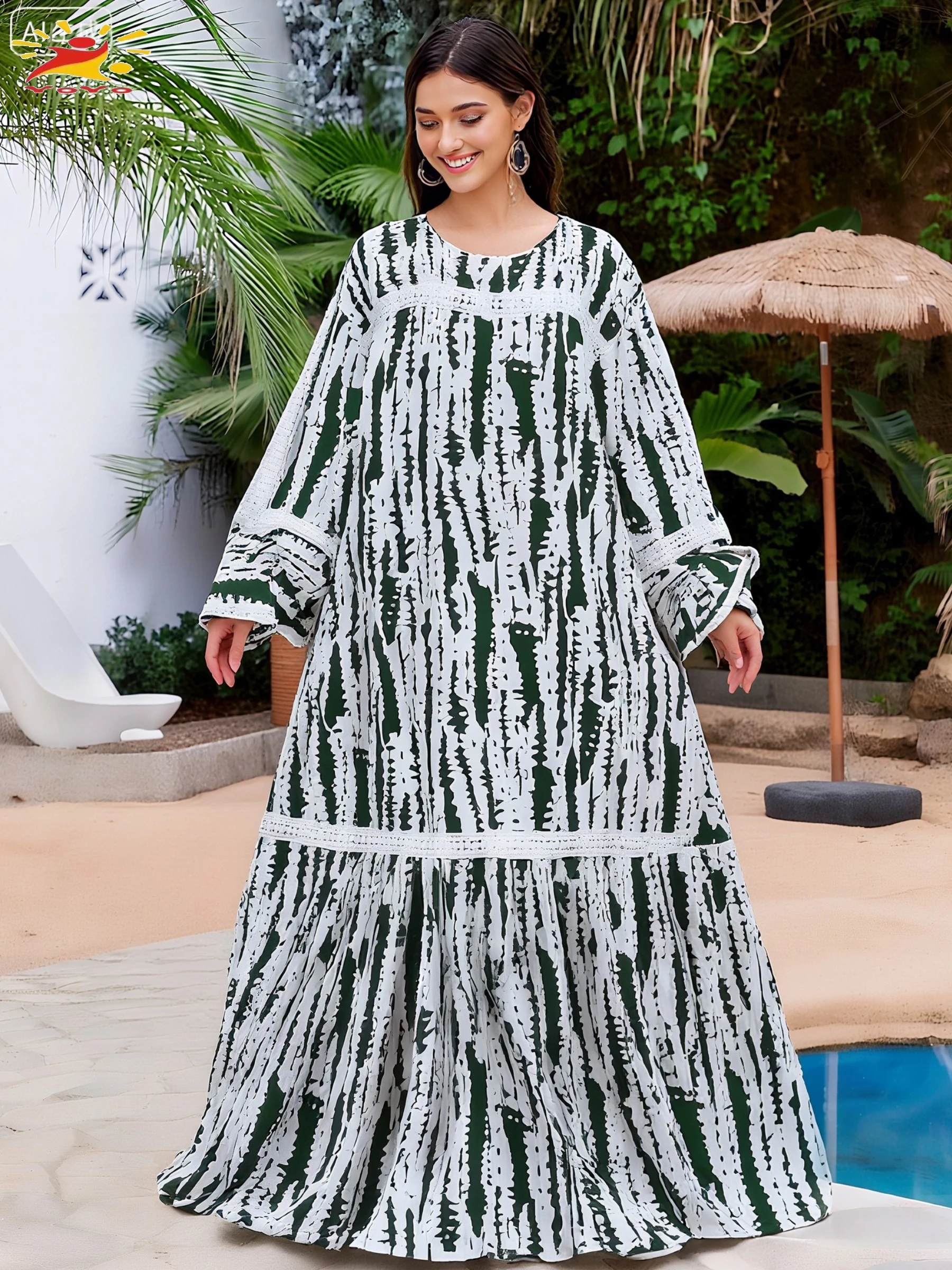 

Высокое качество Kashkha женское элегантное хлопковое платье Абая с принтом тай-дай с длинным рукавом свободное платье макси в стиле бохо повседневная мода африканские платья