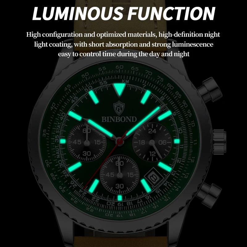 PENGAGAR Luxury Man Watch Quartz Waterproof Luminous Date Chronograph Leather Men Wristwatch Military Sports Men\'s Watches Reloj