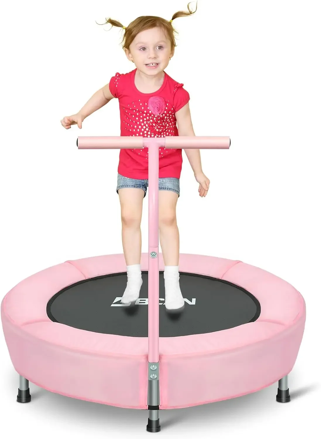 36'' Mini Folding Ages 2 to 5 Toddler Trampoline with Handle for Kids, Two Ways to Assemble The Handle, Indoor/Garden Toddl