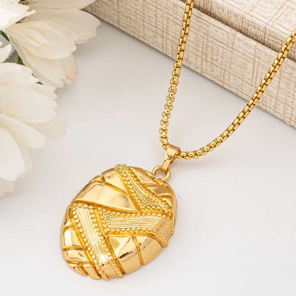 Luxury 18K Gold Plated Oval Striped Jewelry Set Women Dubai African Necklace Earrings Bracelet Ring Wedding Party Accessories Gi