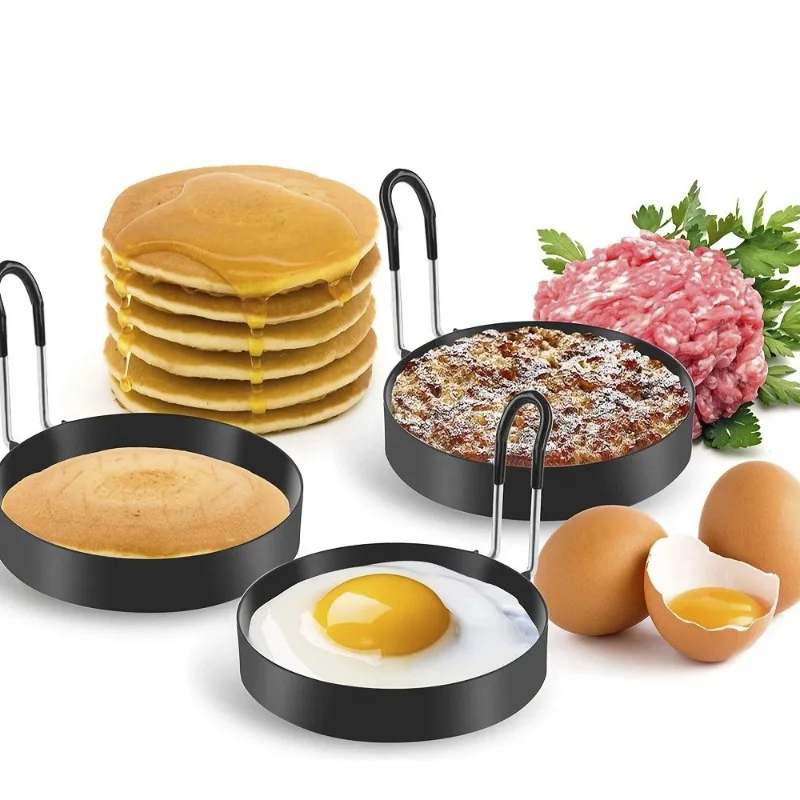 Molde Redondo Antiadherente de Acero Inoxidable para Panqueques, Molde para Omelette, Herramienta Portátil para Sándwiches de Desayuno, Hamburguesas, Utensilios de Cocina