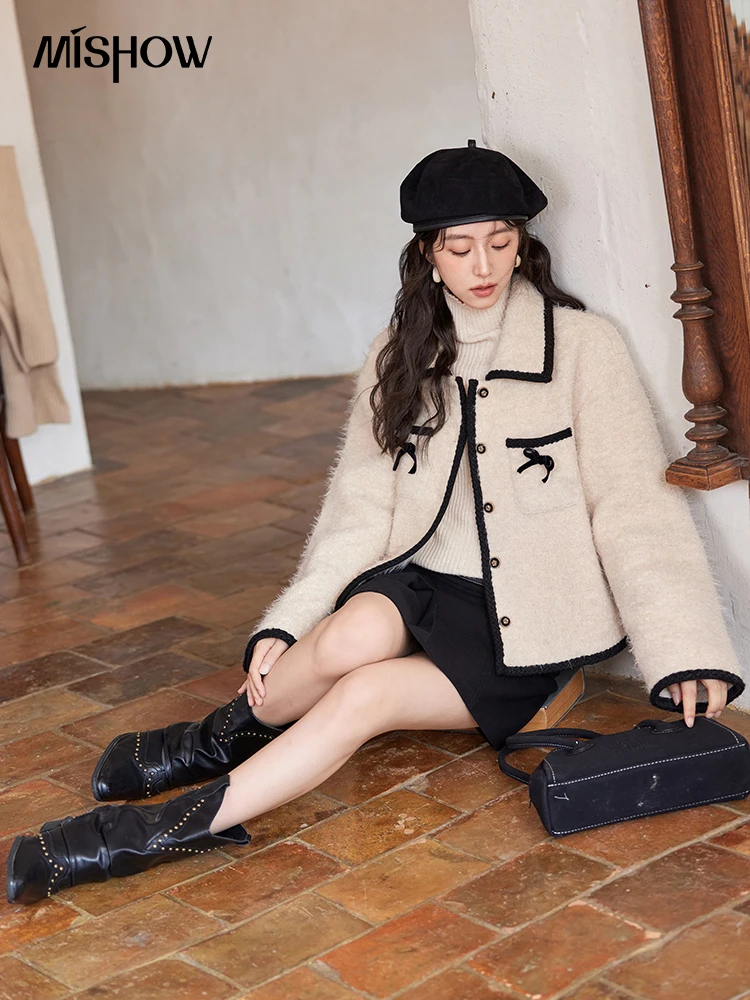 MISHOW Faux Lamb's Wool Jacket Coat Women 2024 Autumn Winter Fashion Premium Turn Down Collar Dropped Sleeves Jacket MXD56W0565