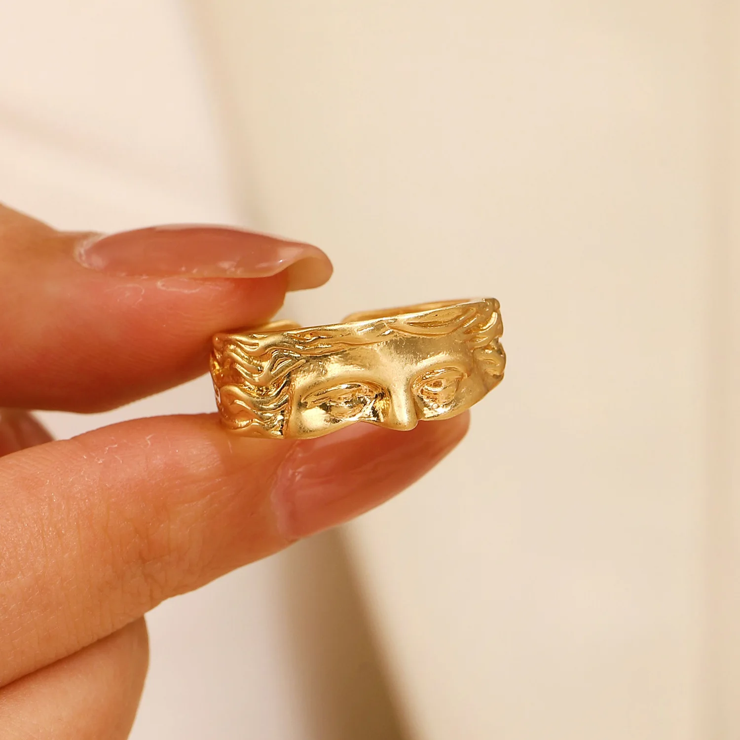 Vintage Venus Half Face Adjustable Rings for Women Men Literary Sculpture Silver Color Creative Ring Party Jewelry Accessories