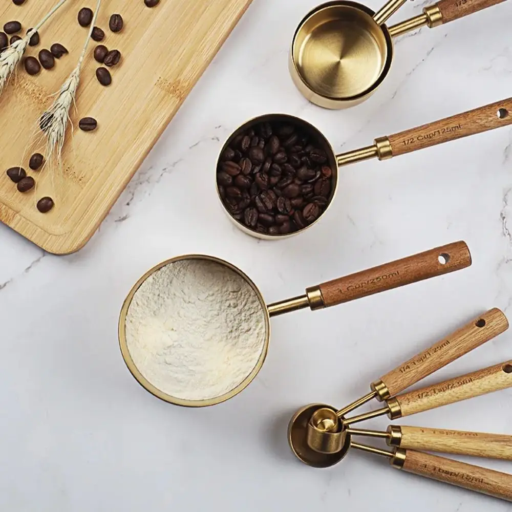 Stainless Steel Measuring Cups Spoons Gold Bartending Scale Baking Tools Sugar Salt Spice Spoon Kitchen Accessories