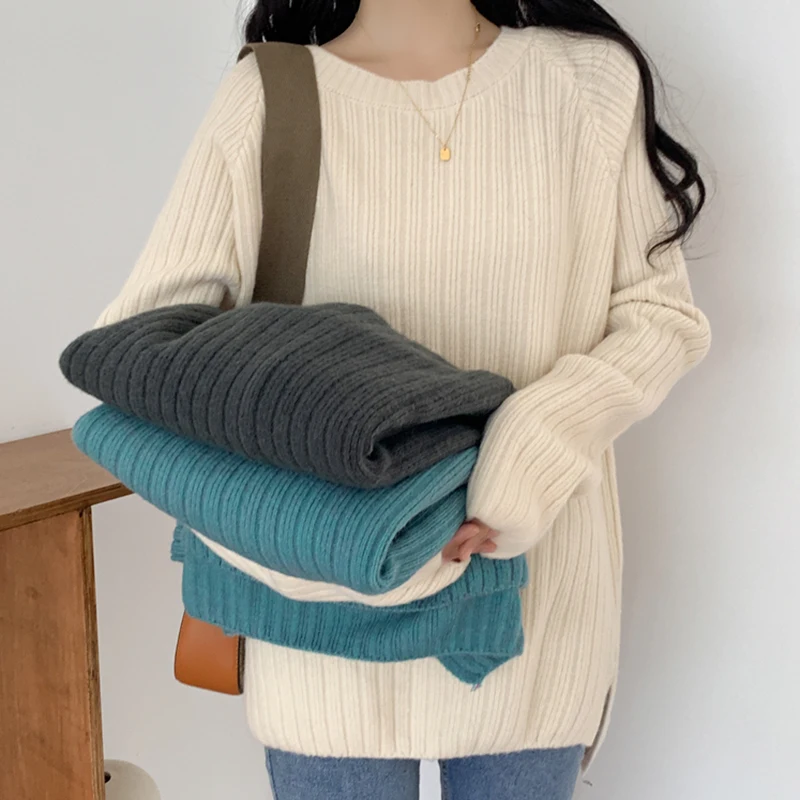 Style AU autumn and winter women's sweater loose fit overfit Golfing Pulver Round Neck Daily Knit KN1887