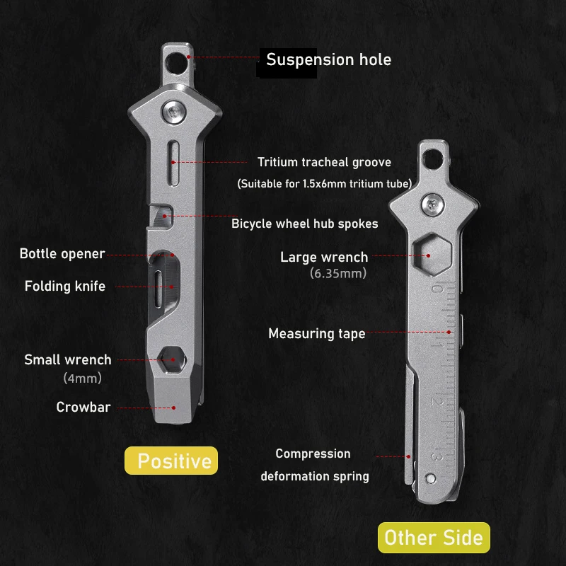 MINI cuchillo plegable de aleación de titanio 8 en 1, abridor de botellas multifuncional, regla, llave de palanca EDC, herramienta para exteriores de autodefensa