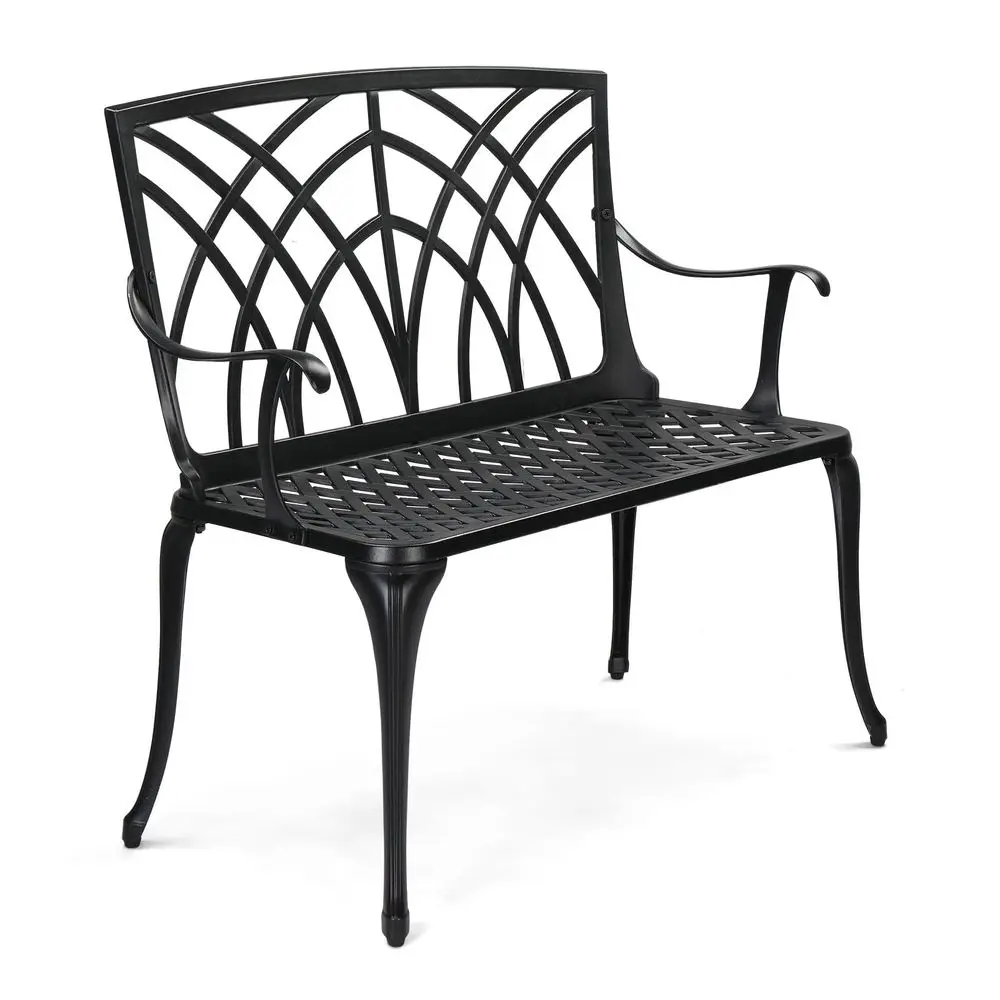 

38 Outdoor Metal Bench, Cast Aluminium Garden Bench, Weatherproof Antique Finish Orchid Chair, 12 Person Seat Deck Furniture fo