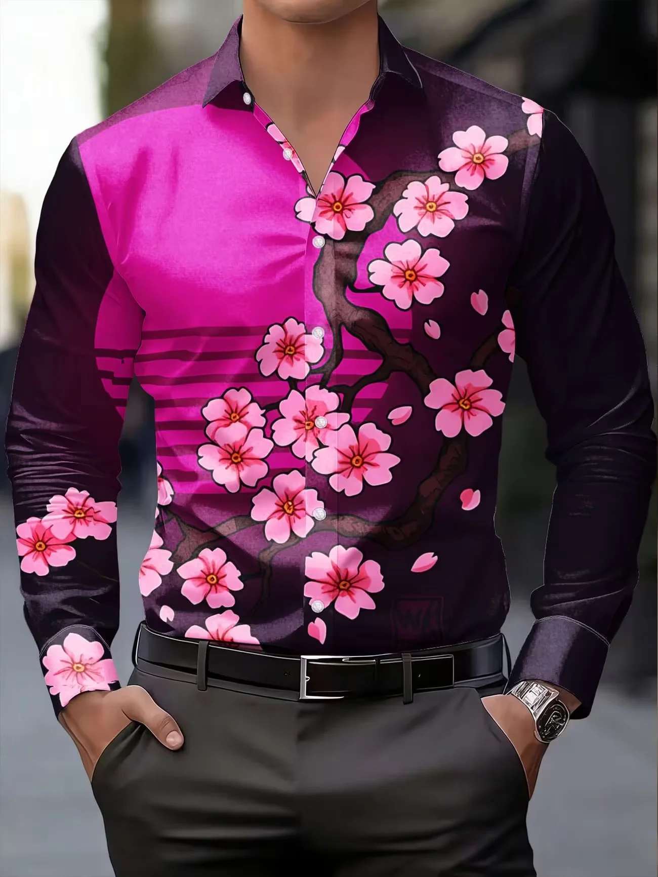 

New navy blue base flame eagle 3D printed men's long sleeved shirt trendy street style casual shirt clothing