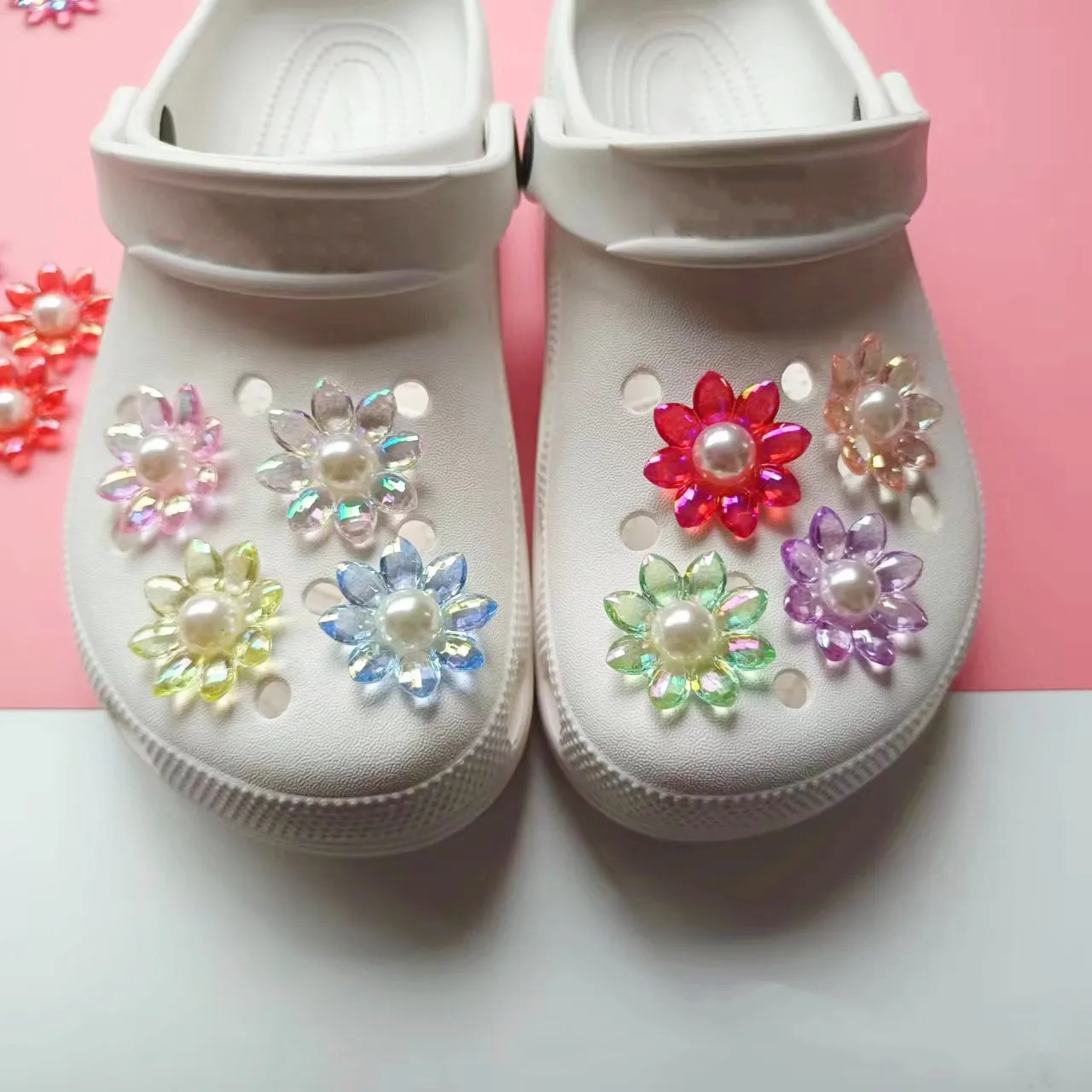 New Colorful Flowers Hole Shoe Charms Decorations Cartoon Pearl Flower Shoe Flower Shoes Buckle DIY 3D Hole Shoe Accessories