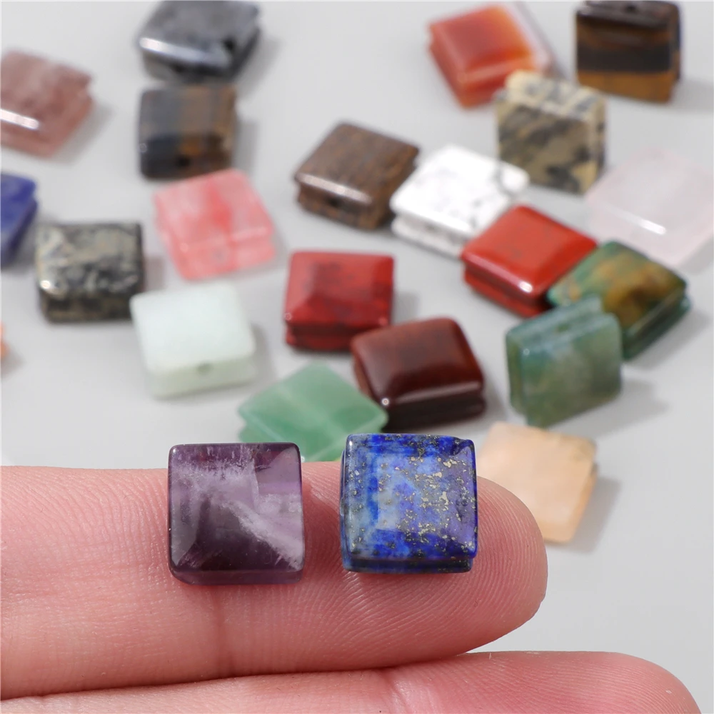 Natural Cube Flat Square Stone Beads Loose Spacer Bead Tiger Eye Quartzs Charms Bead for Jewelry Making Bracelet Necklace 10mm