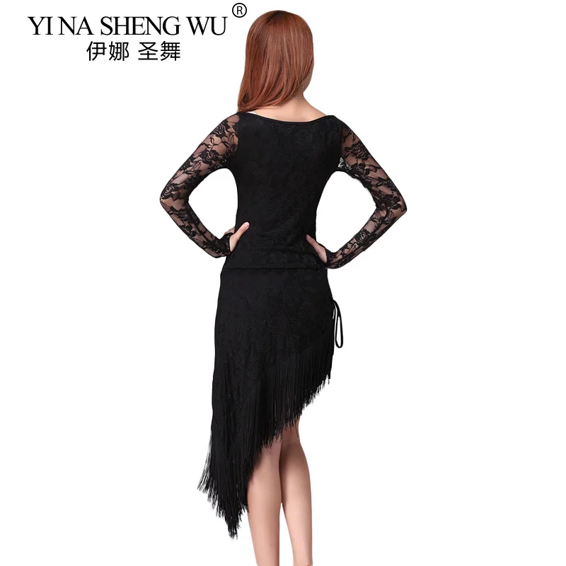 2 قطعة مجموعات فستان رقص اللاتينية شرابة أنيقة مثير المرأة التانغو السالسا اللاتينية أزياء رقص الدانتيل شرابة المرقعة Dancewear أعلى + تنورة