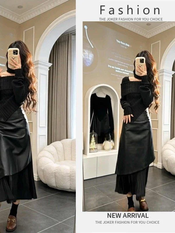 

Korean Sle Two-Piece Set Irregular ter Ne Top Spring New Sle Elegance Skirt Women's Faion Casual Wear