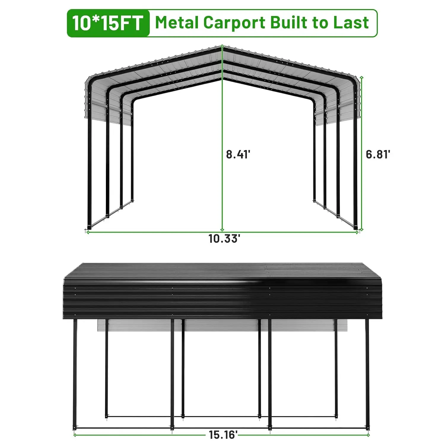 10x15 FT Heavy Duty Metal Carport with Galvanized Steel Roof & Frame, Canopy Shelter for Car Truck SUV Tractor Boat, Customized