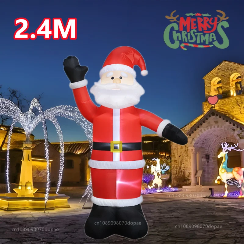 8FT Christmas Inflatable Waving Santa Claus Model Built-in LED Light Indoor Outdoor Decoration Holiday Party Prop New Year gifts