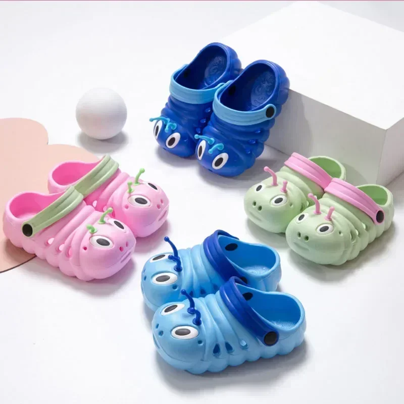 

2025Children Garden Shoes Cute Cartoon Caterpillar Beach Sandals Babies Summer Slippers High Quality Kids Slippers Flip Shoes