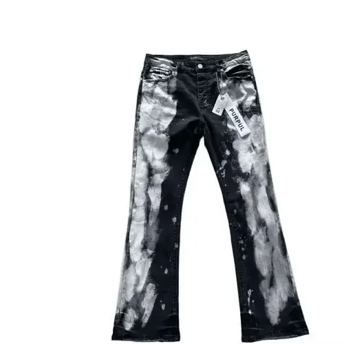 النمط الأمريكي شارع العليا رش الحبر جرس أسفل اللون كتلة الجينز الرجال سليم صالح مطاطا السراويل الطويلة العصرية العلامة التجارية الجديدة نموذج