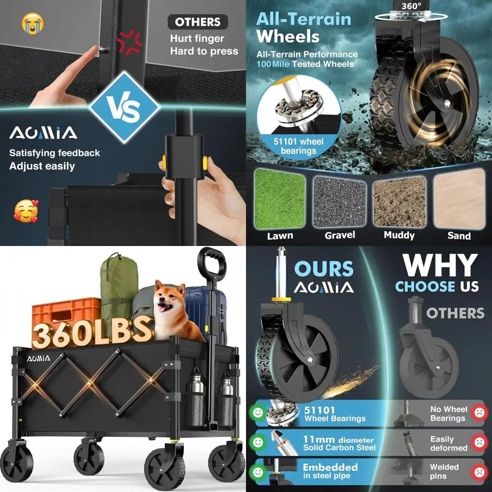 

Универсальная складная тележка повышенной прочности для бездорожья - грузоподъемность 360 фунтов для активного отдыха, покупок и пляжных прогулок