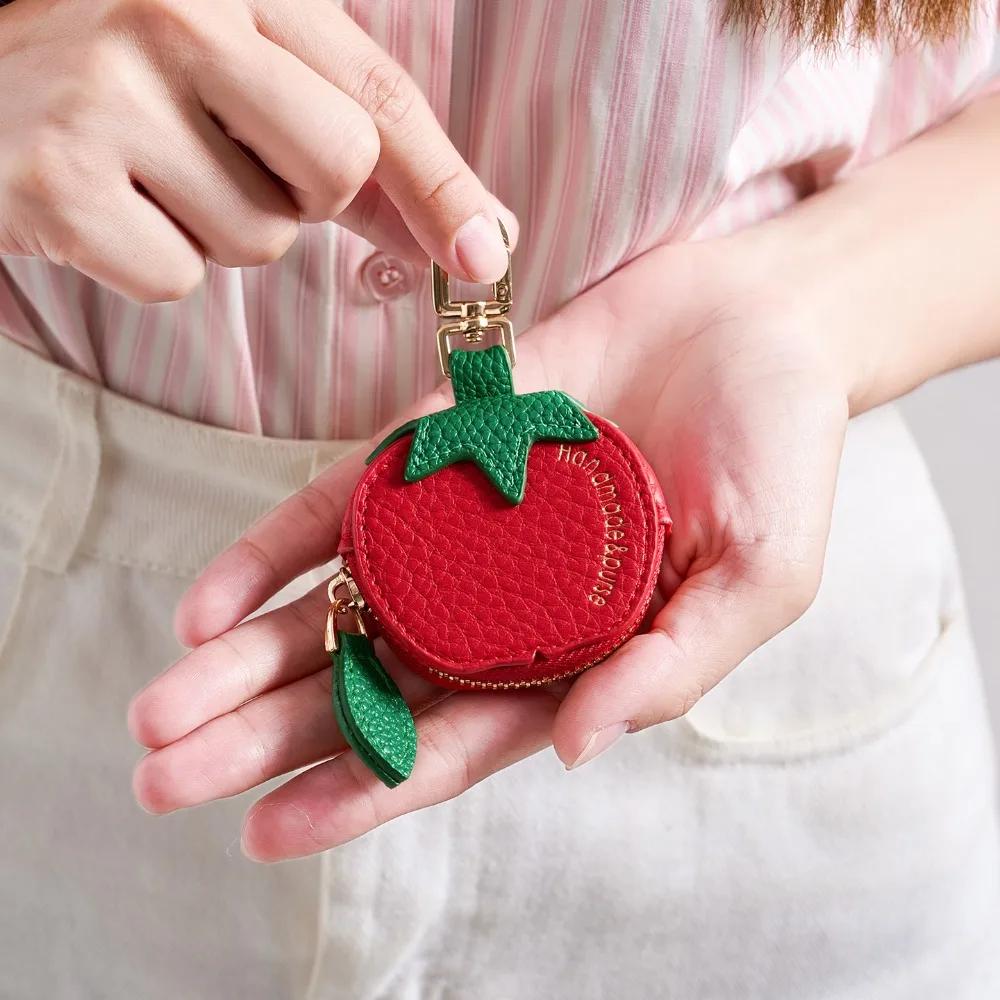 Cute Tomato Fruit Coin Purse Simple Mini Change Wallet Earphone Storage Pouch Lovely Hanging Bag Pendant Women Keychain Gift