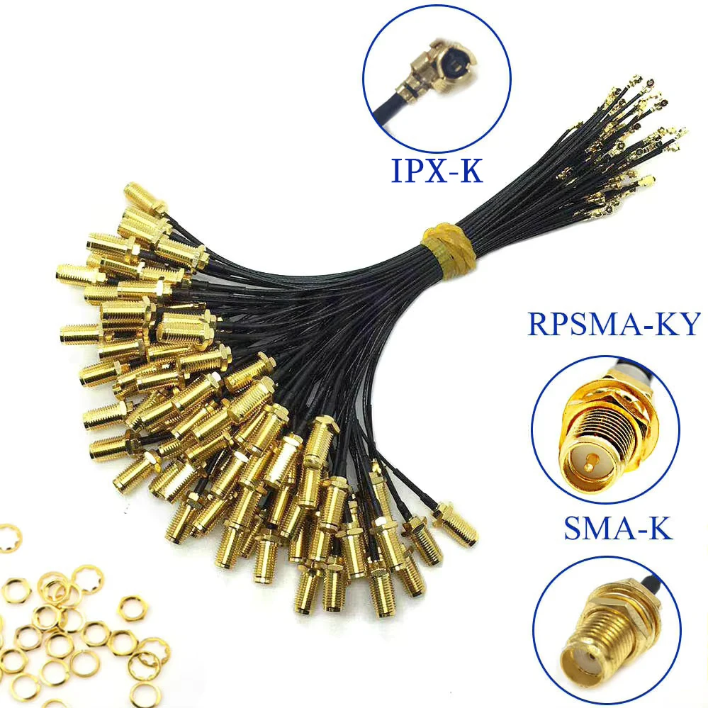 100Pcs SMA Connector Cable Female to uFL/u.FL/IPX UFL to SMA Female RG1.13 Antenna RF1.13 Cable Assembly RP-SMA-K